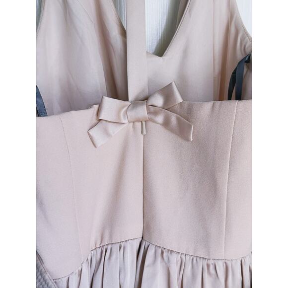 WHITE Vera Wang V-Neck Halter Gown Bridesmaid Dress Belted Bow Slit Size 4 Event - Picture 10 of 12